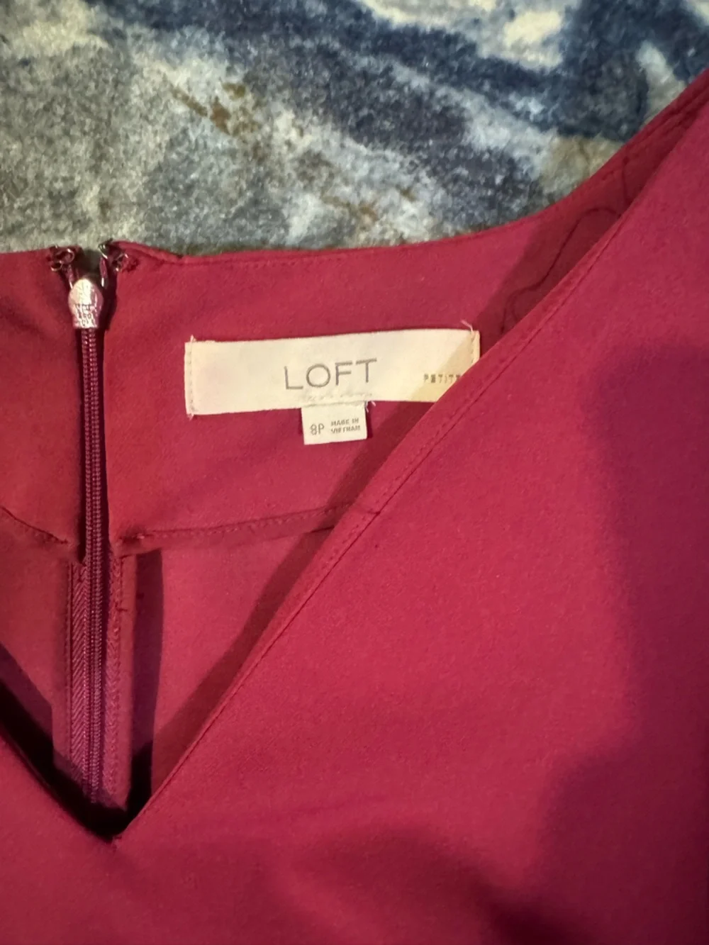 LOFT Raspberry Sleeveless V-Neck Ruffle-Hem Mini Dress - Picture 3 of 3